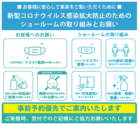 新型コロナウィルス感染拡大防止のためのショールームの取り組みとお願い